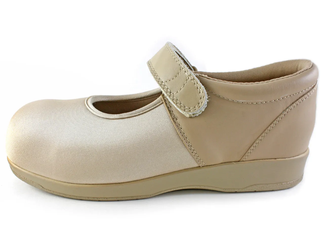 1 Strap Velcro Mary Jane in Beige (WIDE Widths)