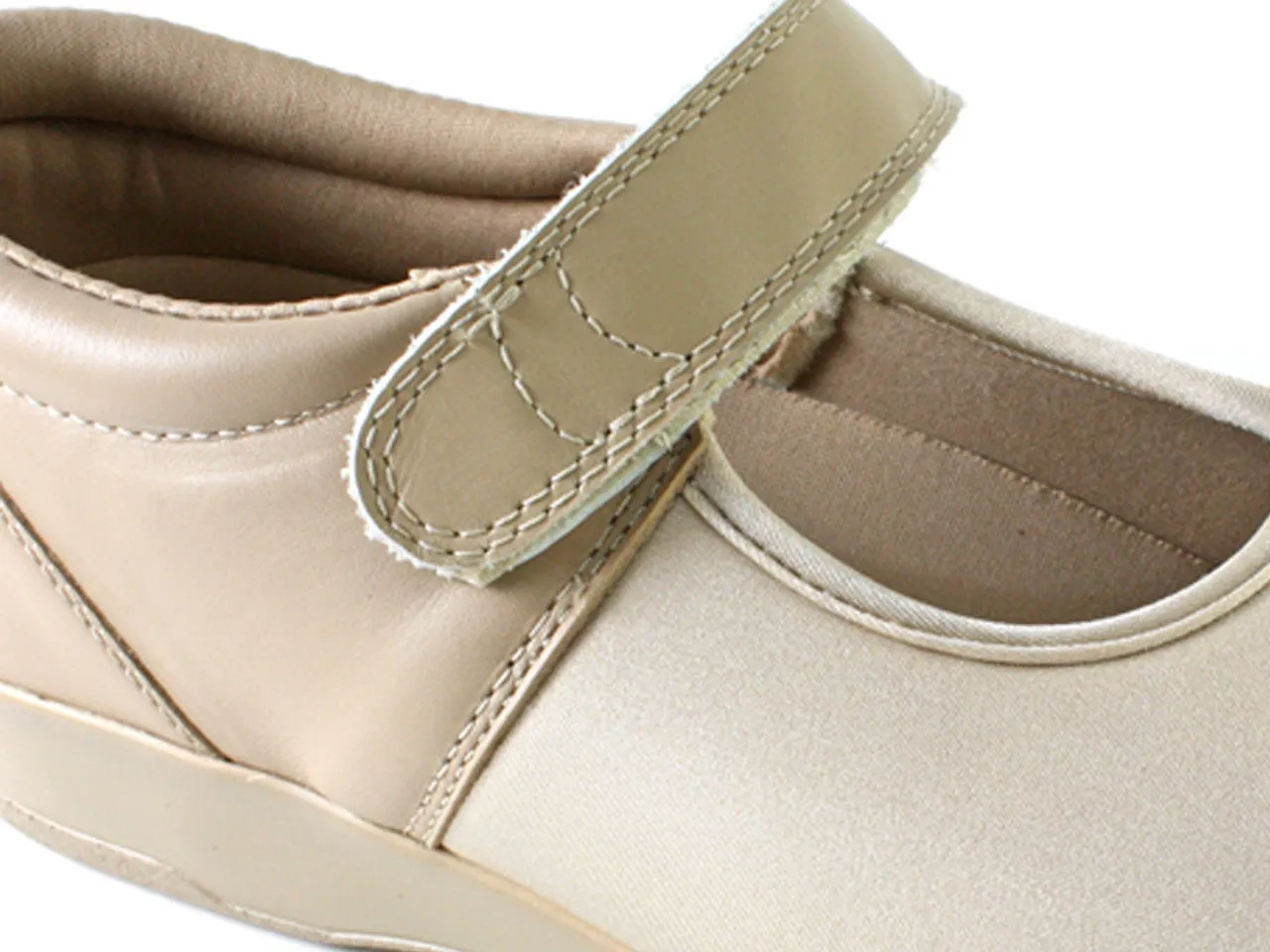 1 Strap Velcro Mary Jane in Beige (WIDE Widths)