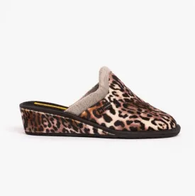 1614 Ladies Mule Slippers Leopard