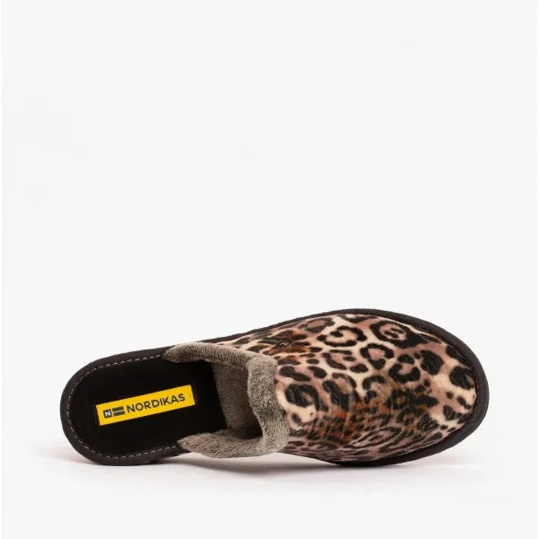 1614 Ladies Mule Slippers Leopard