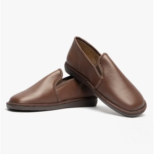 663 (DUBLIN) Mens Leather Mule Slippers Marron