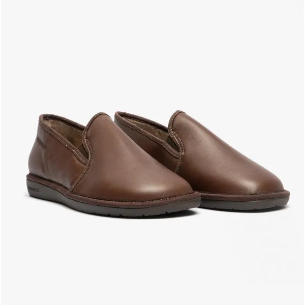 663 (DUBLIN) Mens Leather Mule Slippers Marron