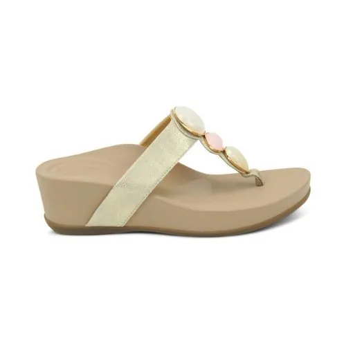 Aetrex Elyse Thong Wedge Lt Gold