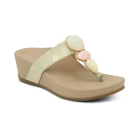 Aetrex Elyse Thong Wedge Lt Gold