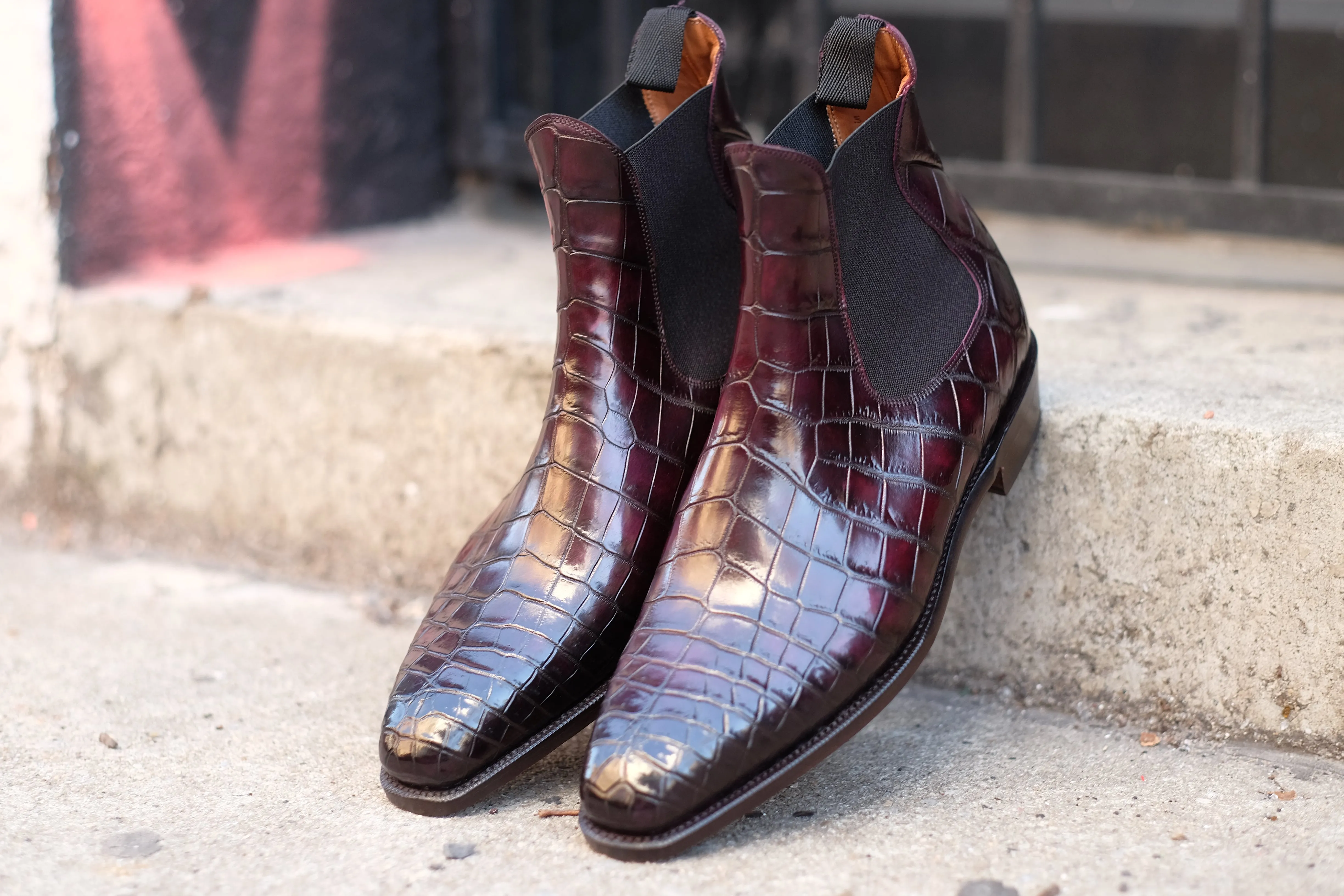 Alki Redux - MTO - Genuine Crocodile - Burgundy Patina - LPB Last - Single Leather Sole