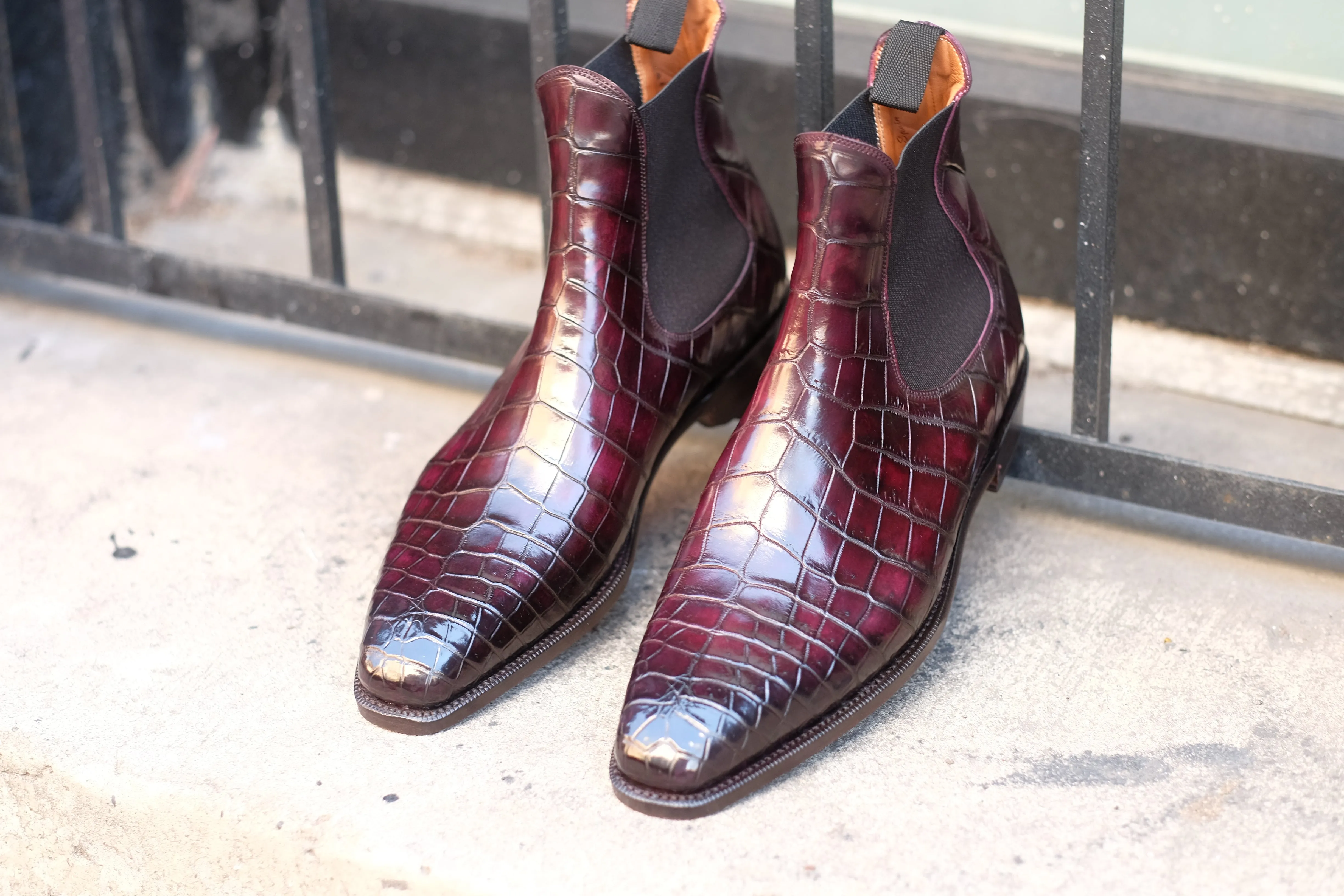 Alki Redux - MTO - Genuine Crocodile - Burgundy Patina - LPB Last - Single Leather Sole