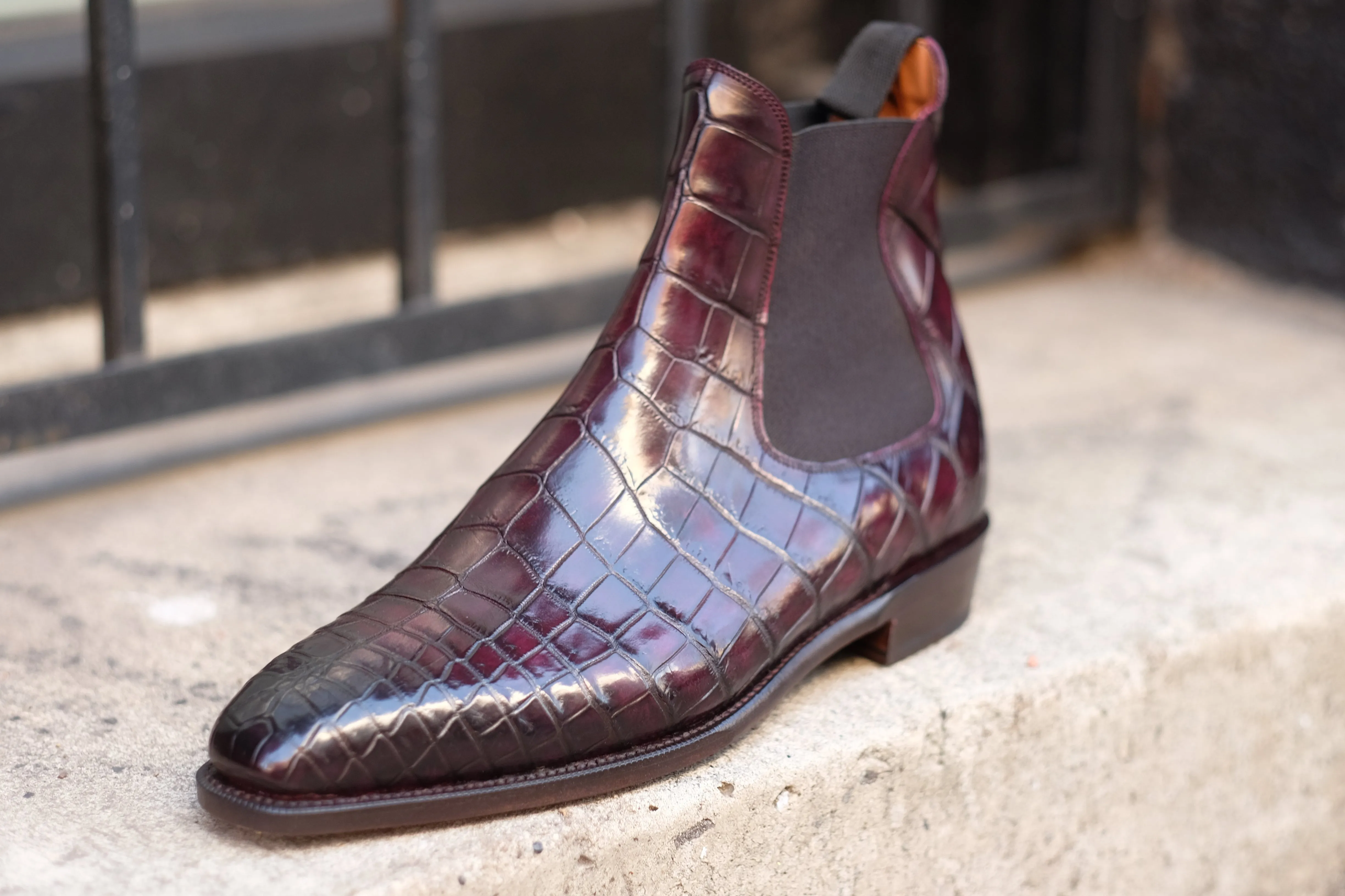 Alki Redux - MTO - Genuine Crocodile - Burgundy Patina - LPB Last - Single Leather Sole