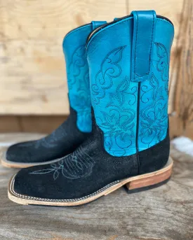 Anderson Bean Women's Black Carpincho & Dark Teal  Square Toe Cowgirl Boots 330493