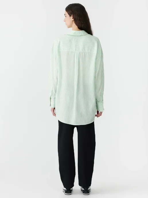 Bassike Stripe Lightweight Shirt - Green/White