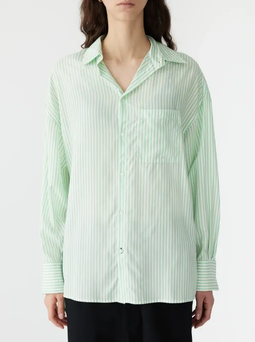 Bassike Stripe Lightweight Shirt - Green/White