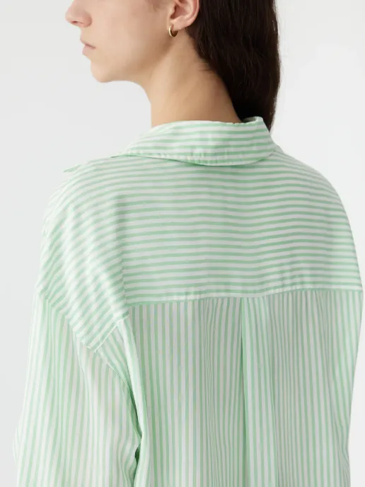 Bassike Stripe Lightweight Shirt - Green/White