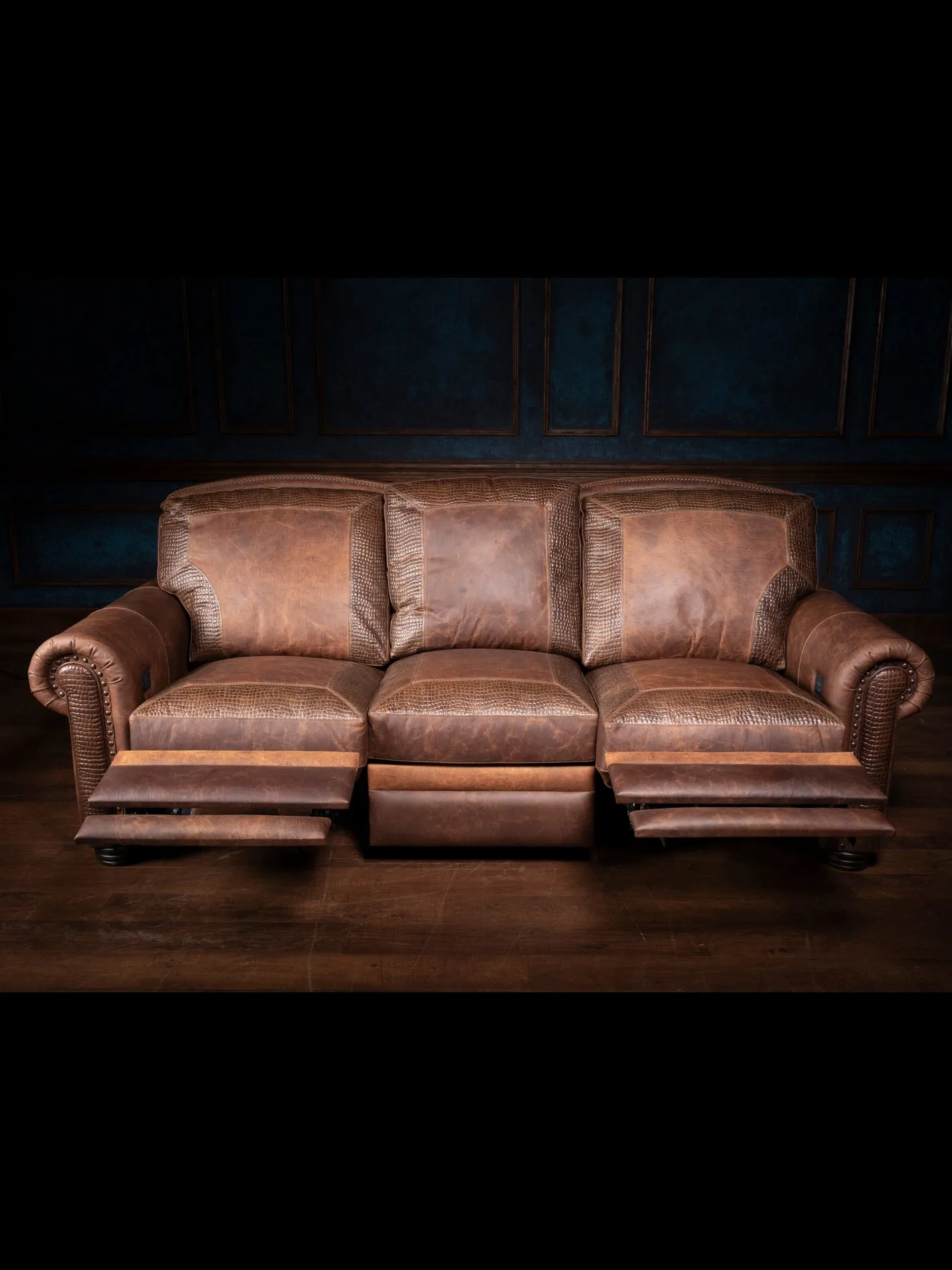 Bison Leather Power Recliner Sofa