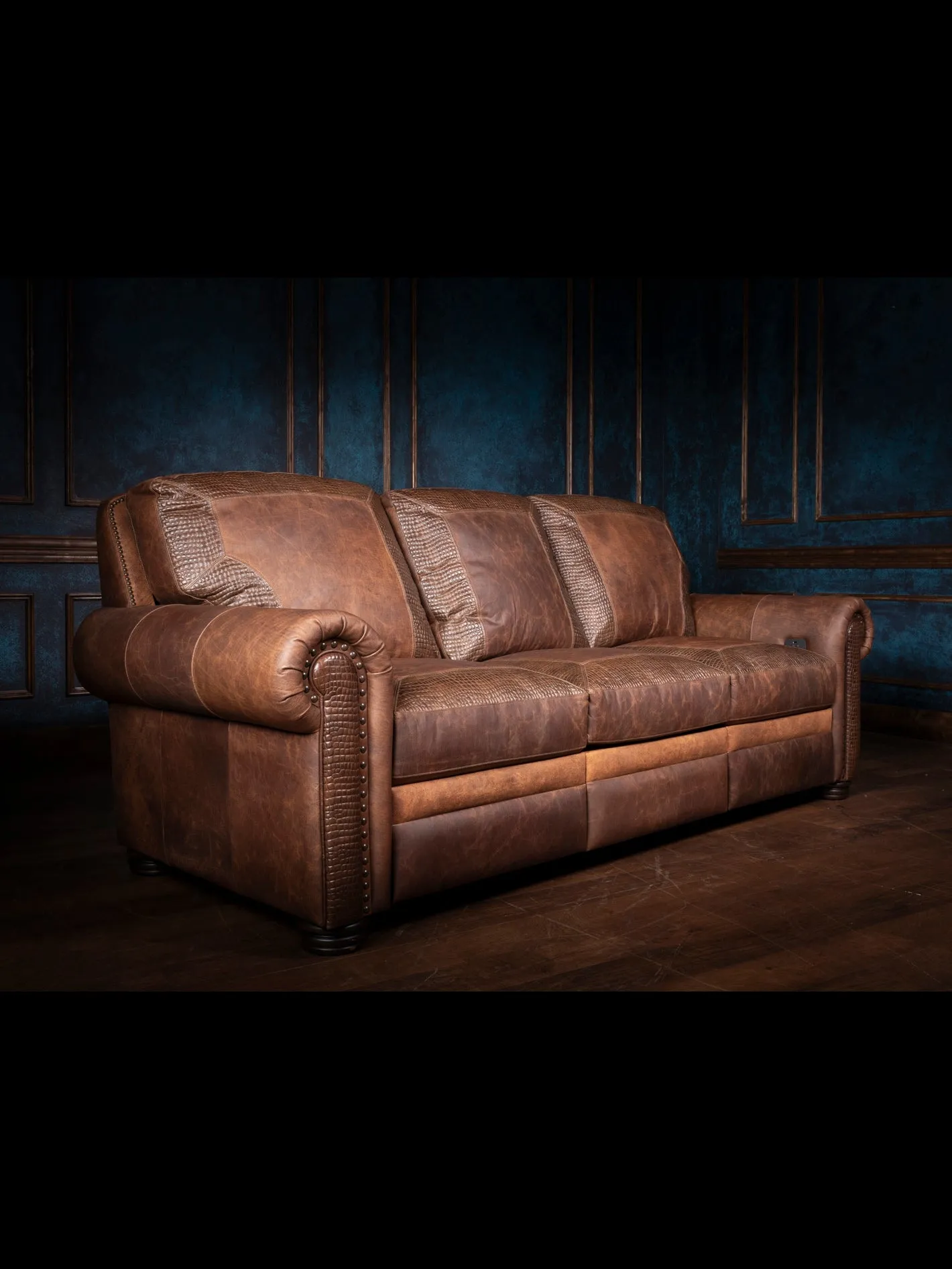 Bison Leather Power Recliner Sofa