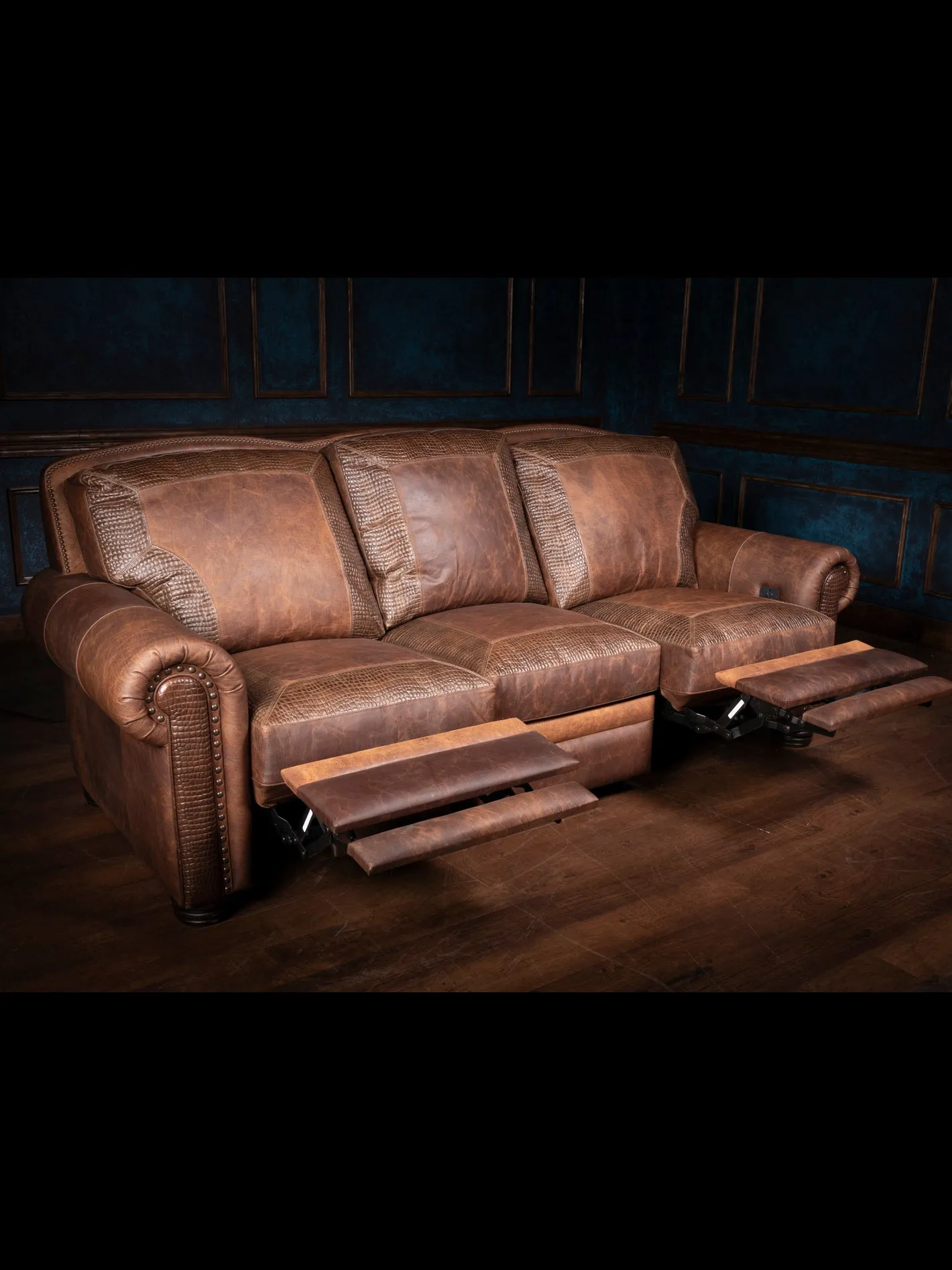 Bison Leather Power Recliner Sofa