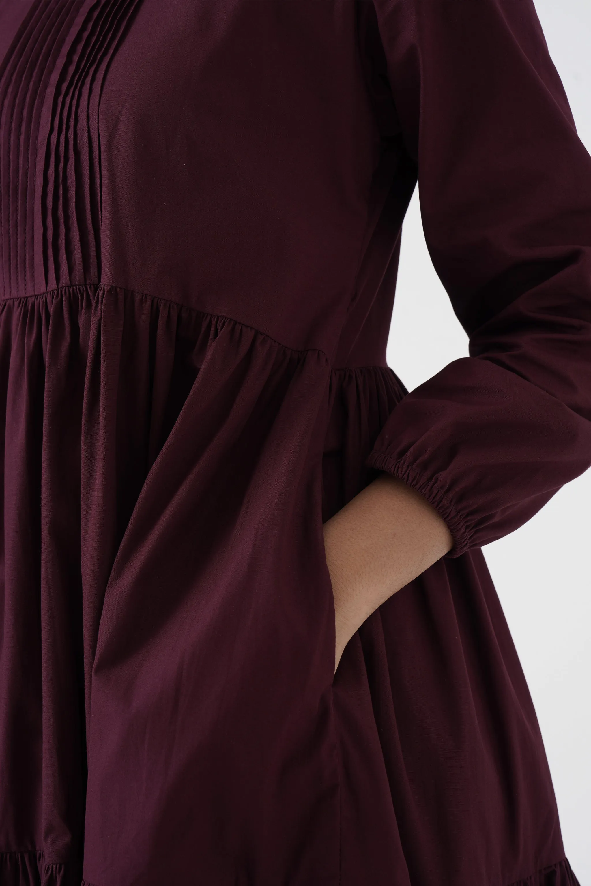 Bustling Soul- Back strap Tier Dress- Wine