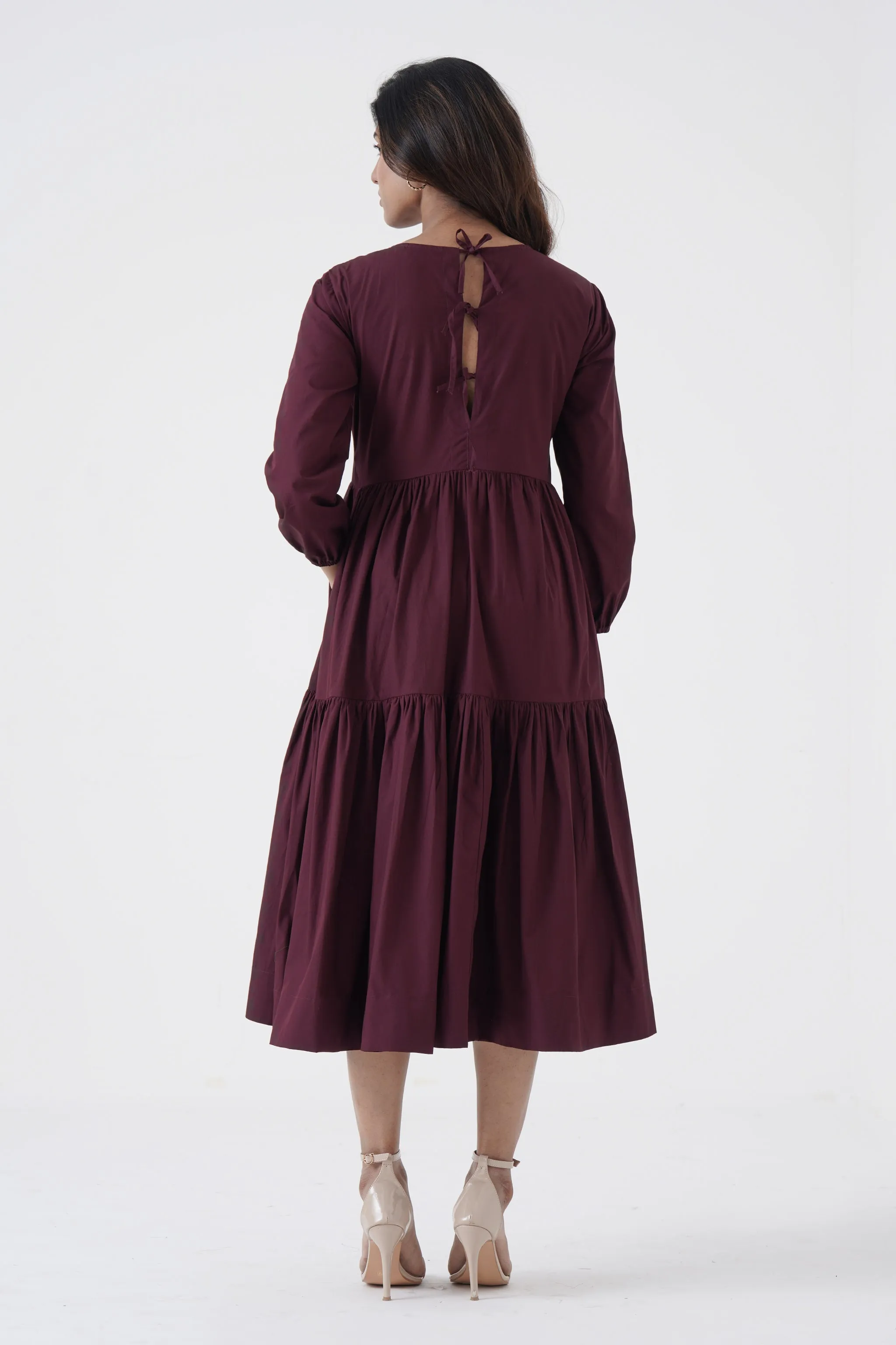 Bustling Soul- Back strap Tier Dress- Wine