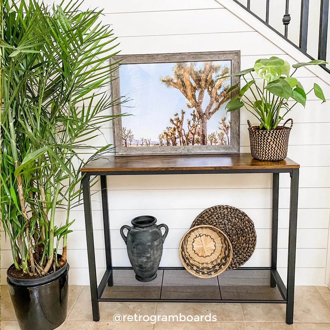 Console Table with Metal Mesh Shelf