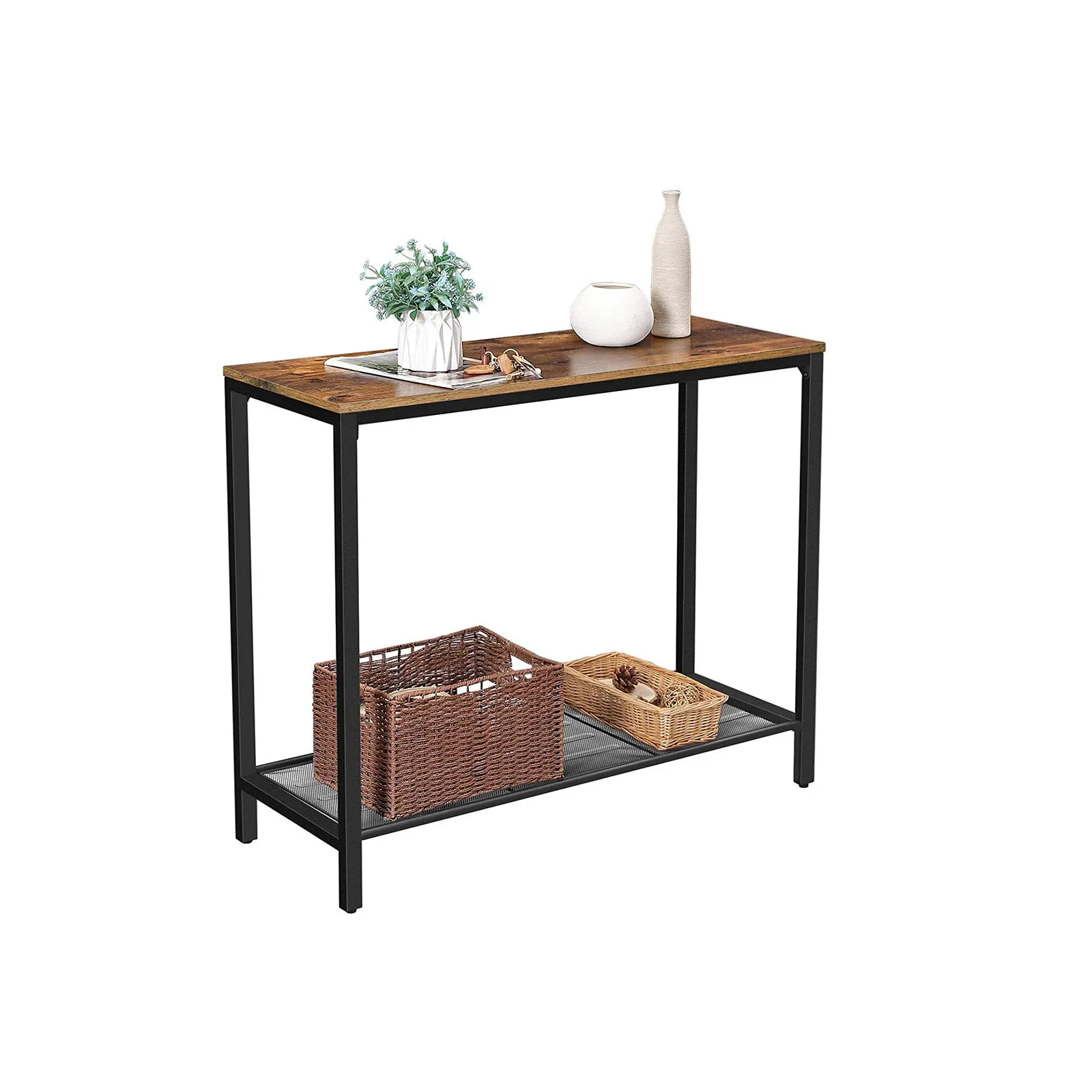 Console Table with Metal Mesh Shelf