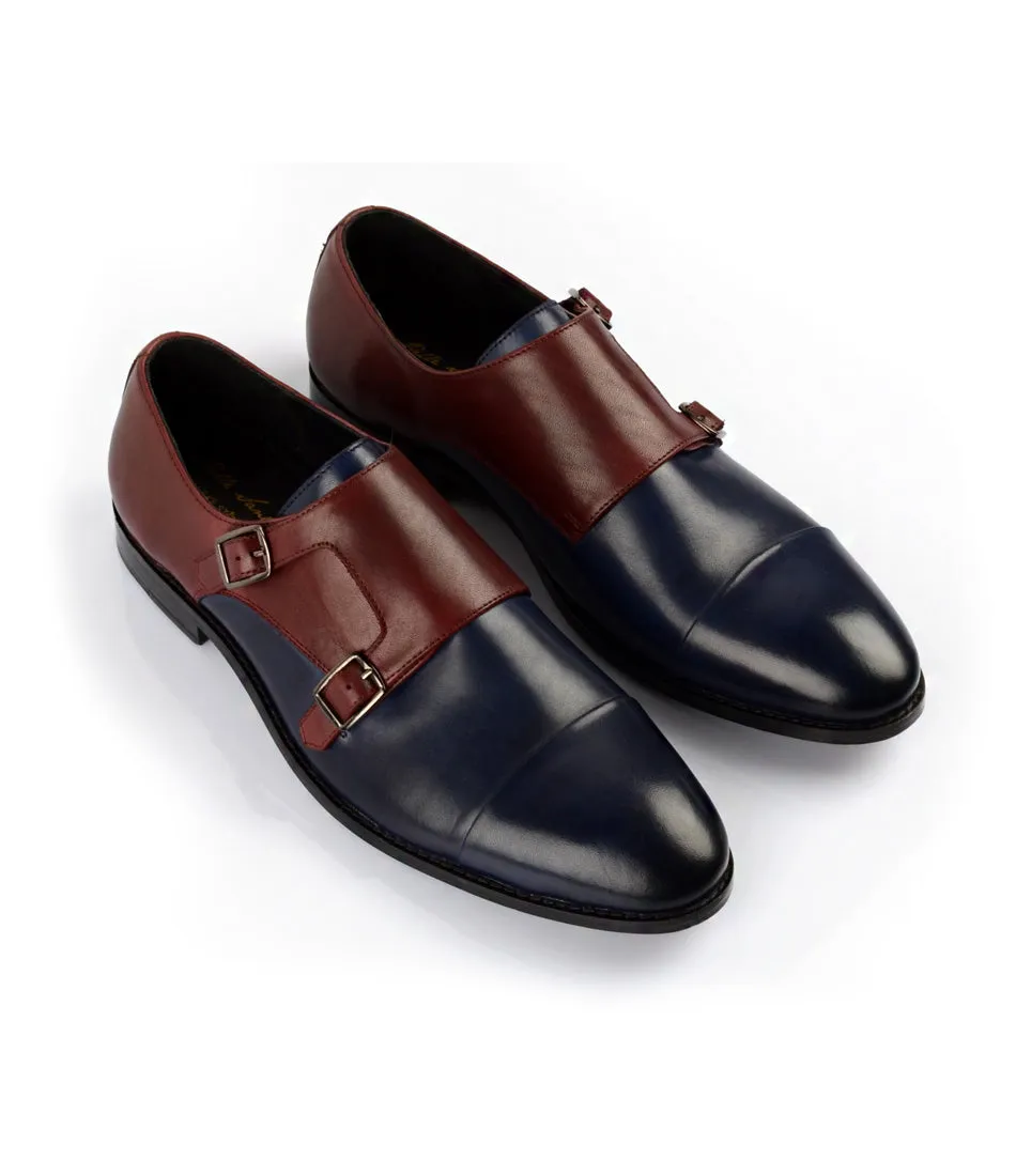 Double Monk Straps Cap toe - Blue & Burgundy