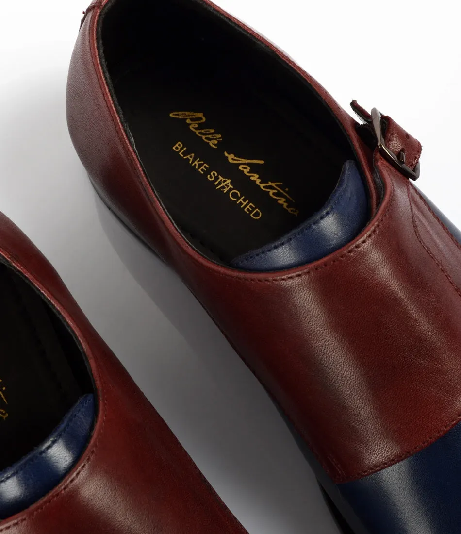 Double Monk Straps Cap toe - Blue & Burgundy