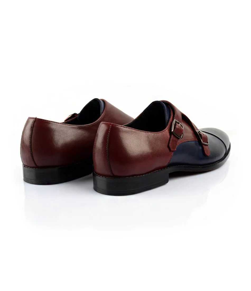 Double Monk Straps Cap toe - Blue & Burgundy