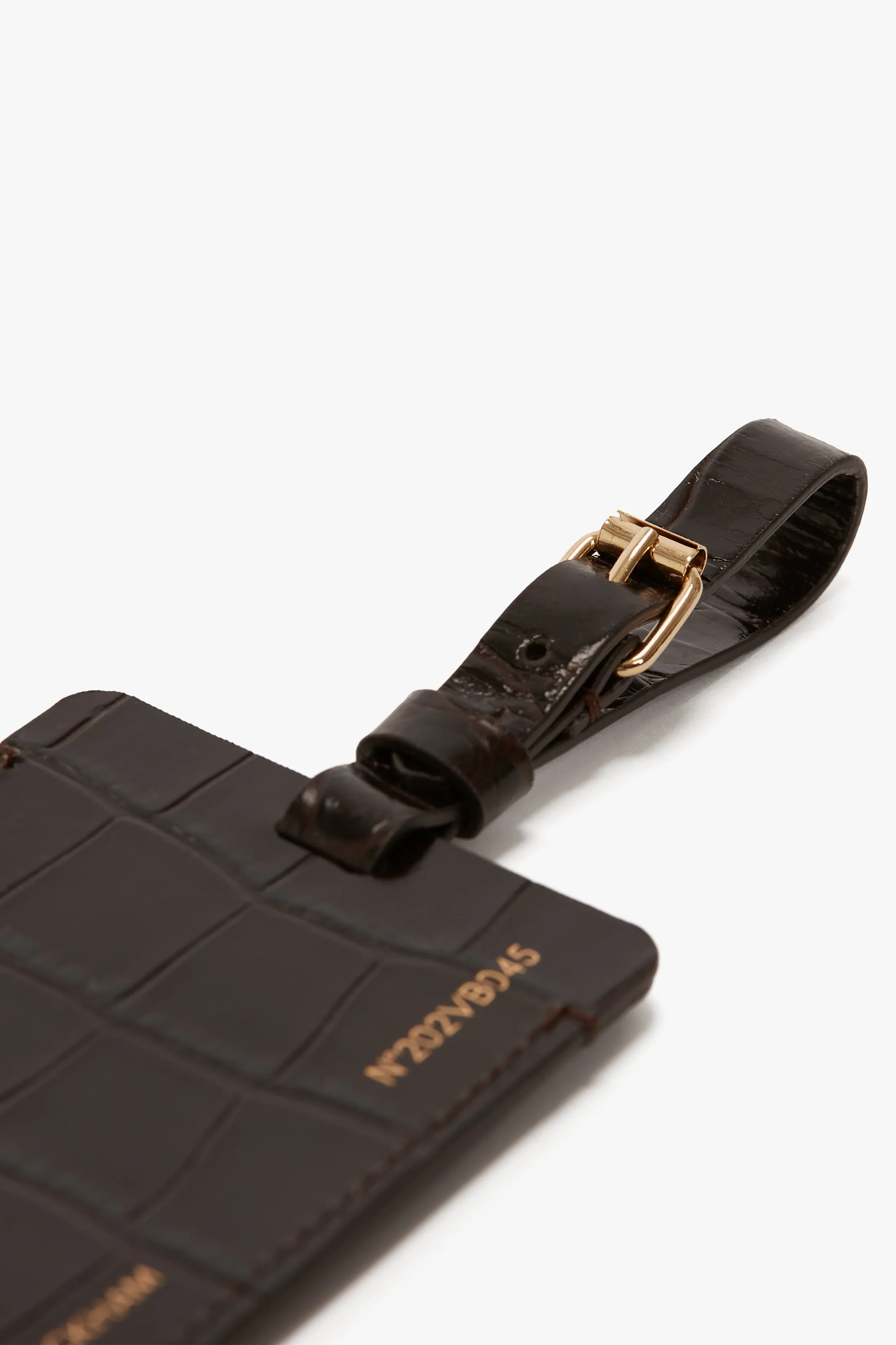 Exclusive Luggage Tag In Espresso Croc Embossed Leather