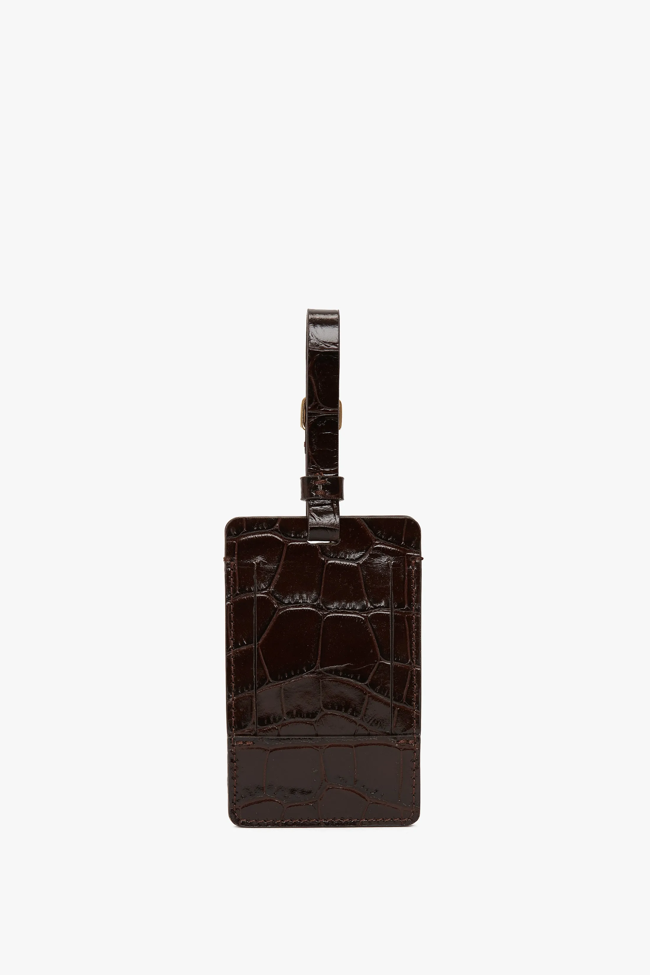 Exclusive Luggage Tag In Espresso Croc Embossed Leather