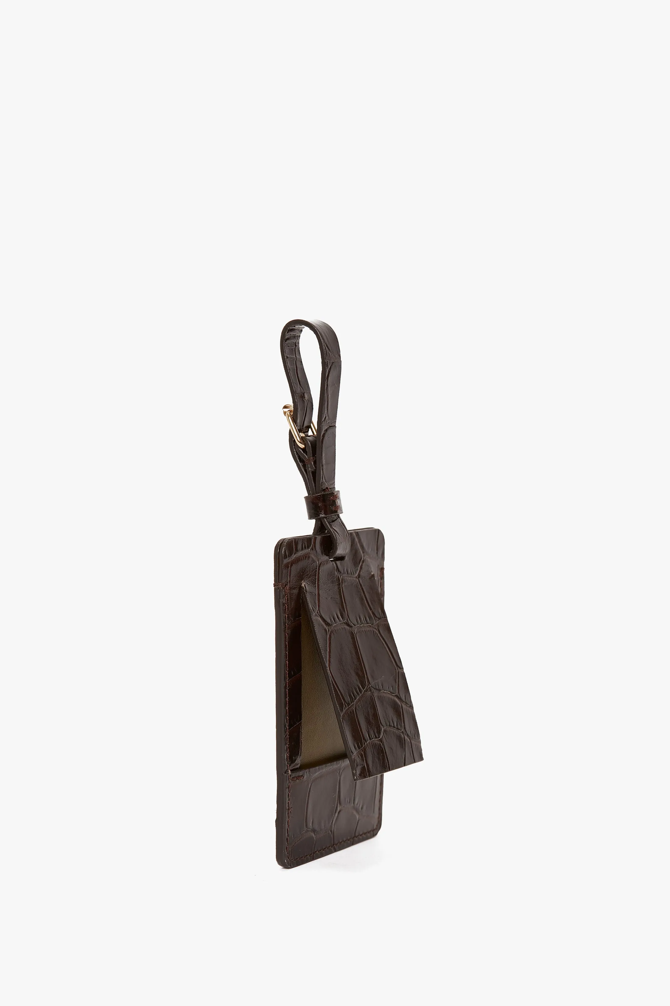 Exclusive Luggage Tag In Espresso Croc Embossed Leather