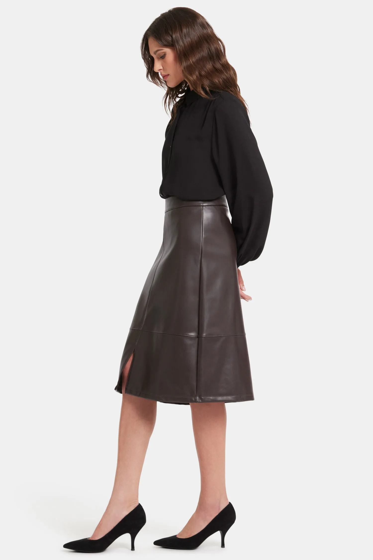 Faux Leather A-line Skirt - Cordovan