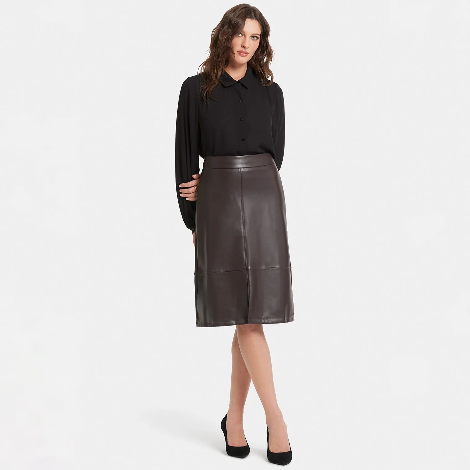 Faux Leather A-line Skirt - Cordovan