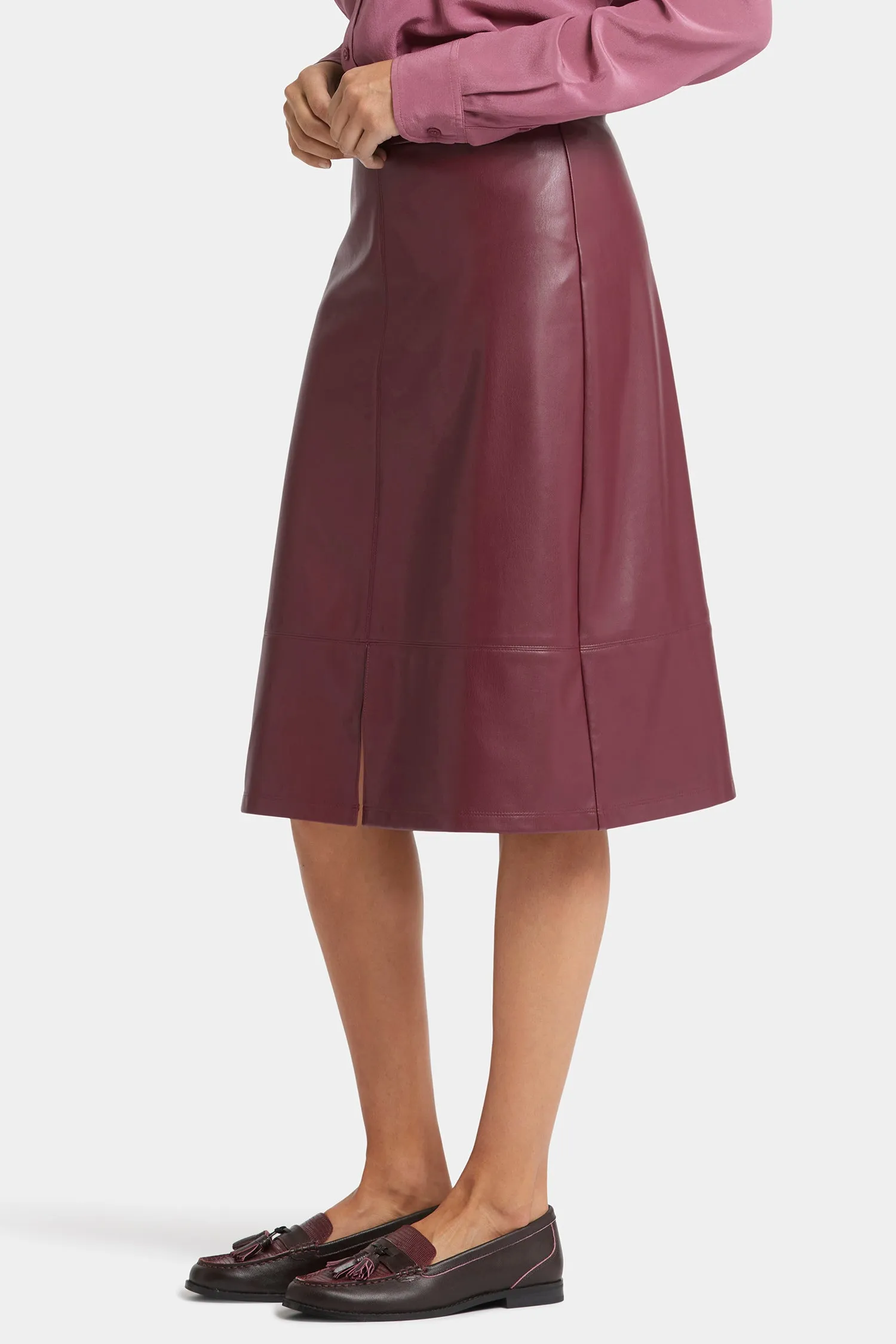 Faux Leather A-line Skirt - Tavern