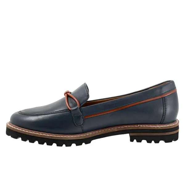 Fiora Navy Leather Loafer Shoes