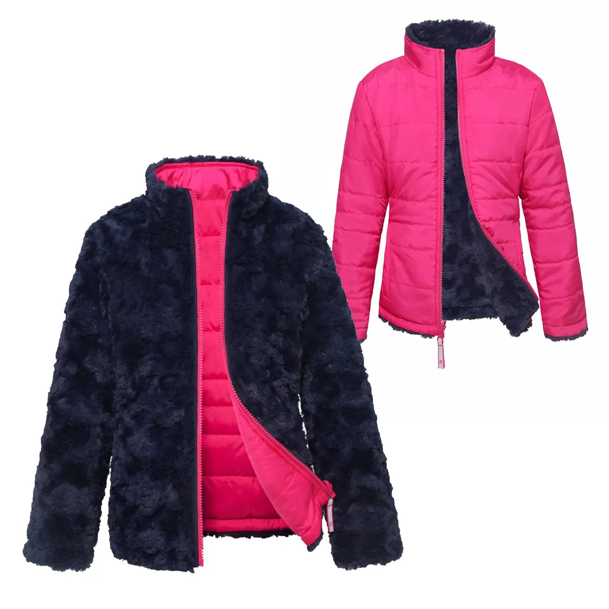 Girls' Reversible Sherpa Fleece Puffer Jacket