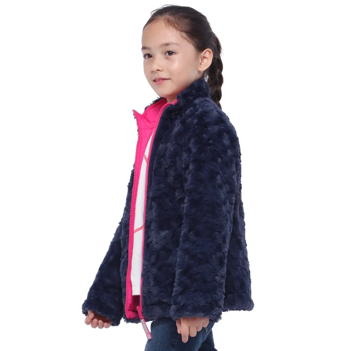 Girls' Reversible Sherpa Fleece Puffer Jacket