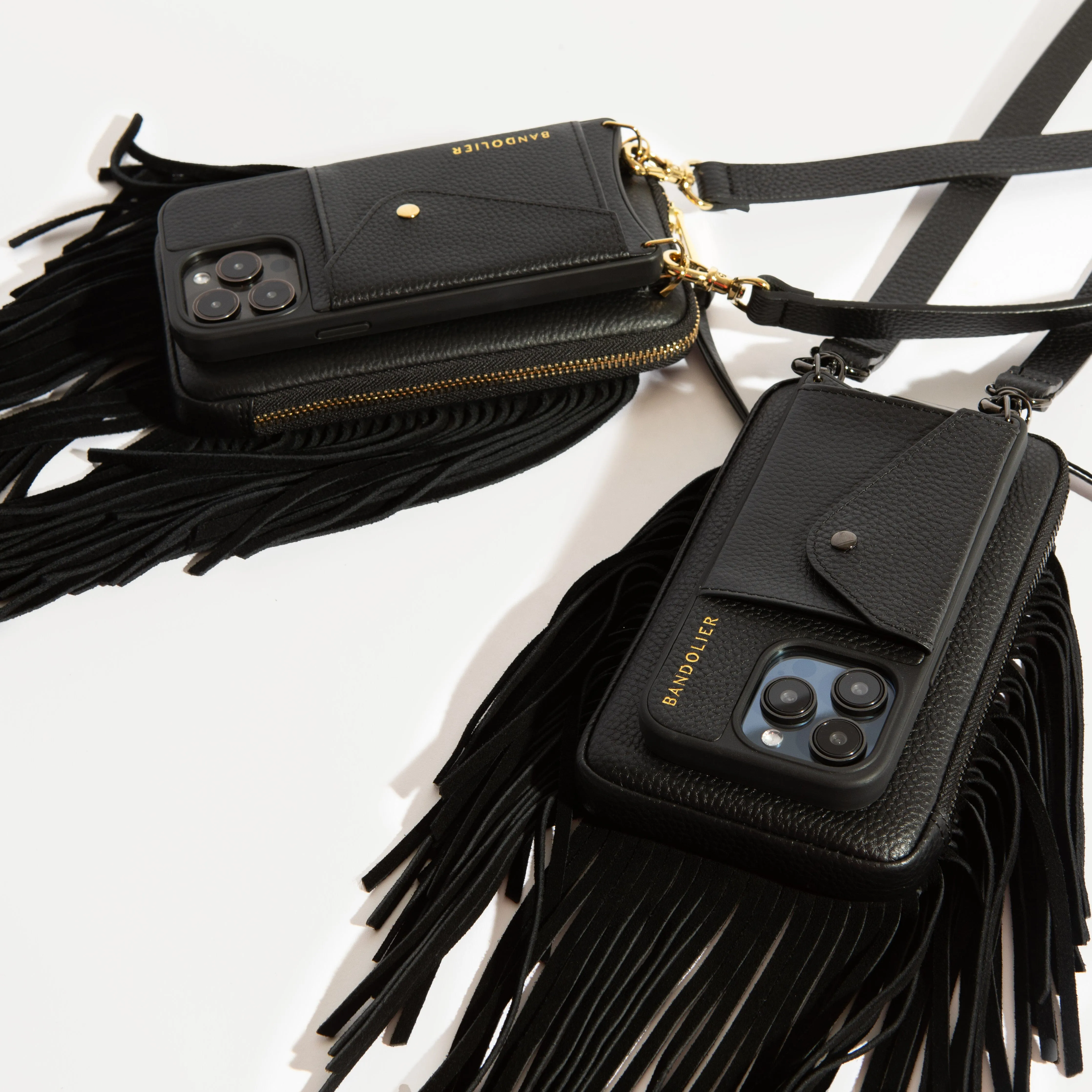 Hailey Fringe Pouch Set - Black/Gold