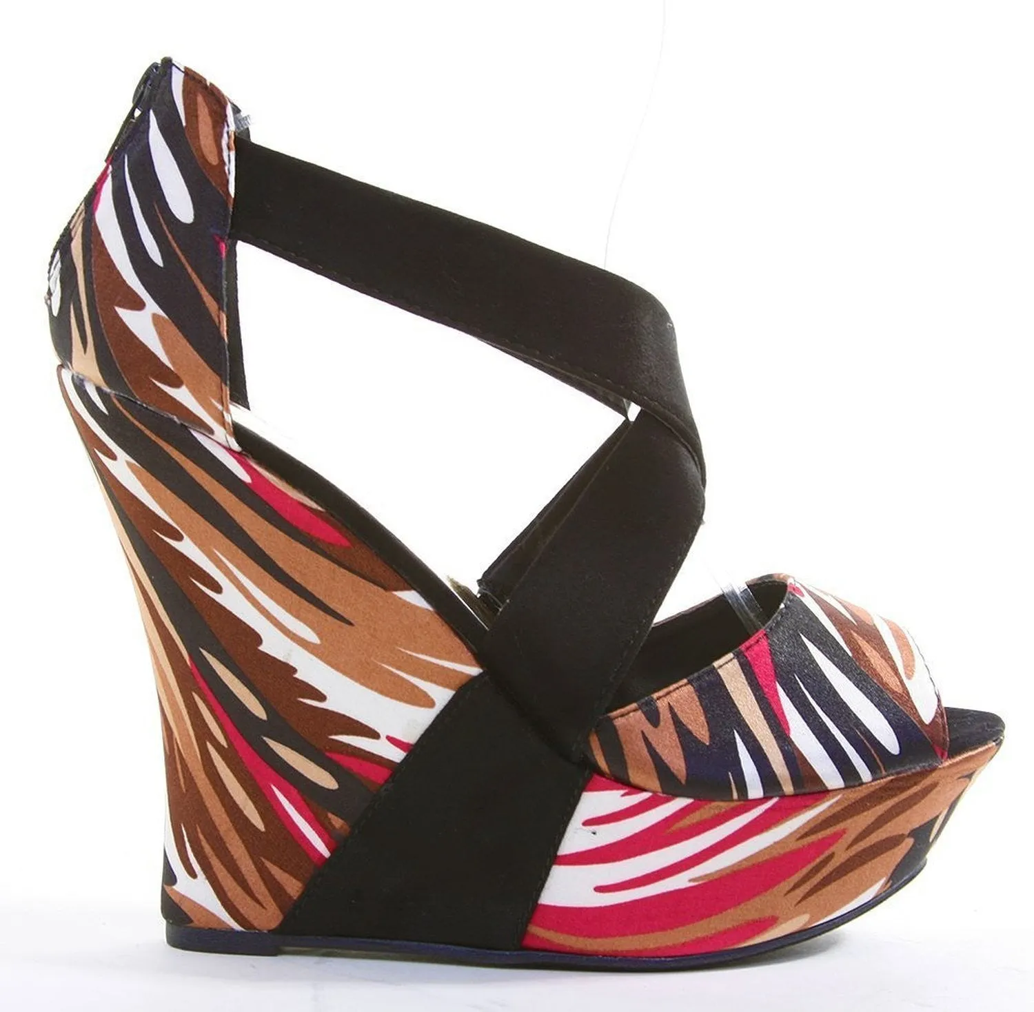 Kelsie Abstract Print Criss Cross Platform Wedge