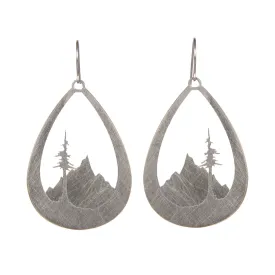 Layered Stainless Steel Mountain and Conifer Tree Earrings