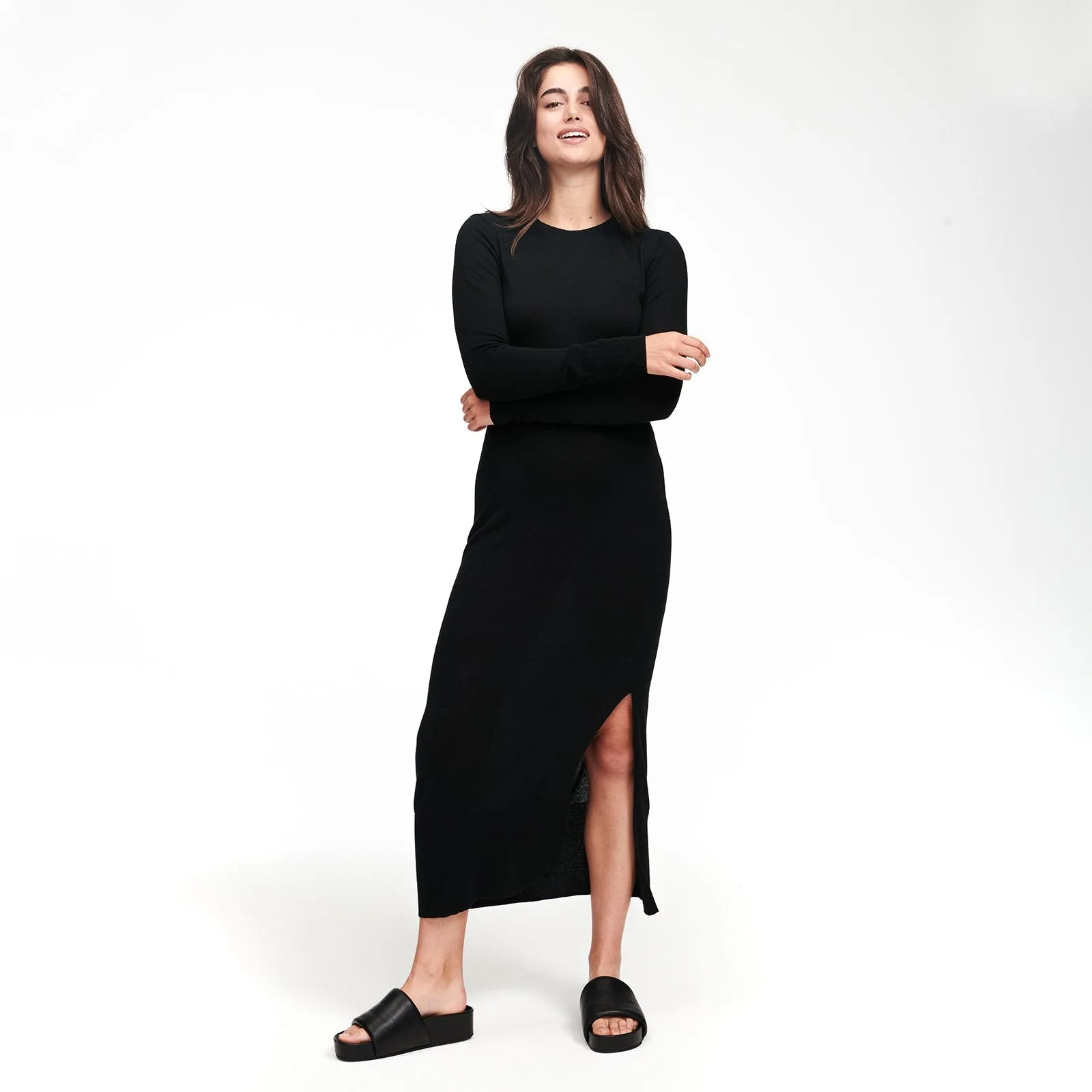 Lightweight Long Sleeve Dress with Slit