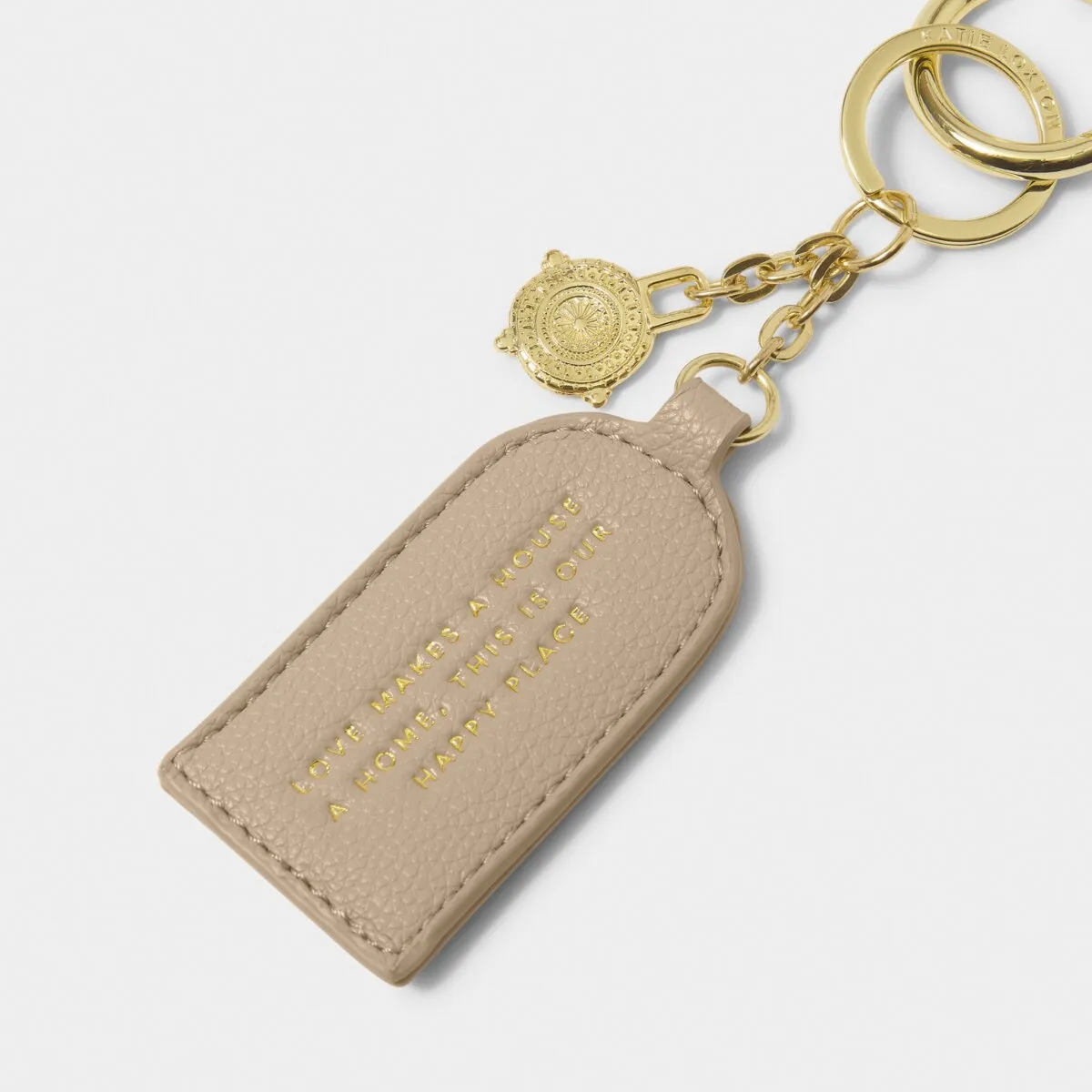 'Love Makes A House A Home' Keepsake Charm Keyring | Light Taupe