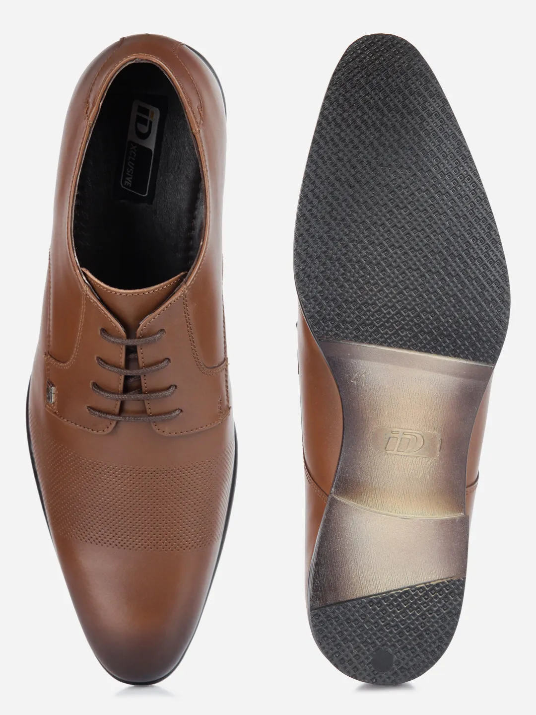 Men's Tan Regular Toe Textured Finish Lace Up Formal  (ID2171)