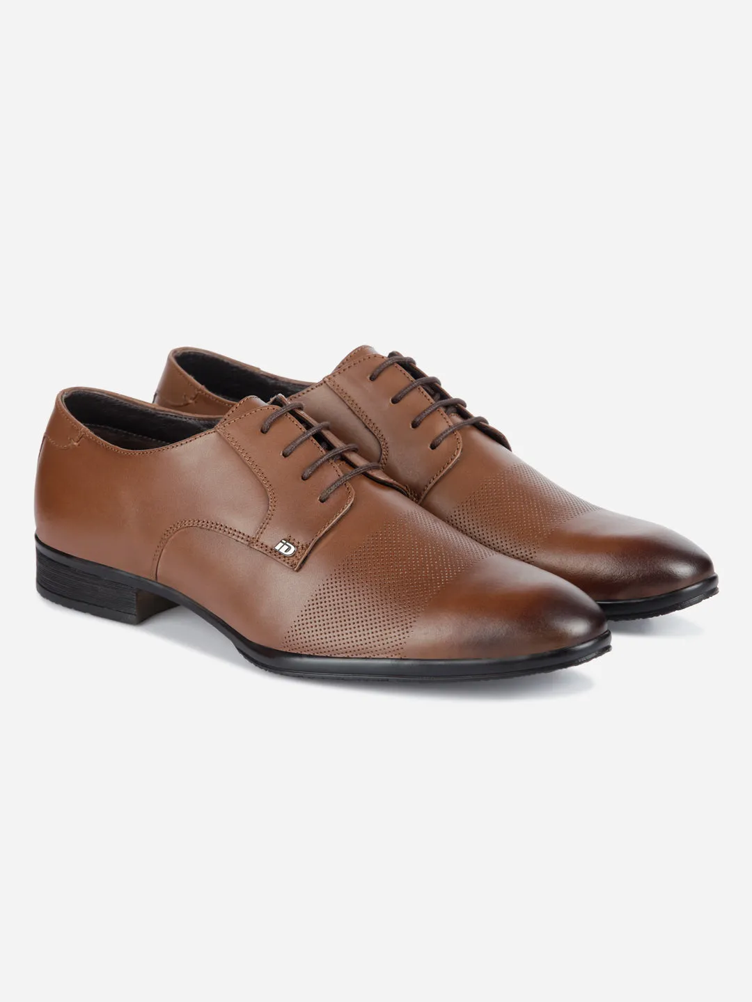 Men's Tan Regular Toe Textured Finish Lace Up Formal  (ID2171)