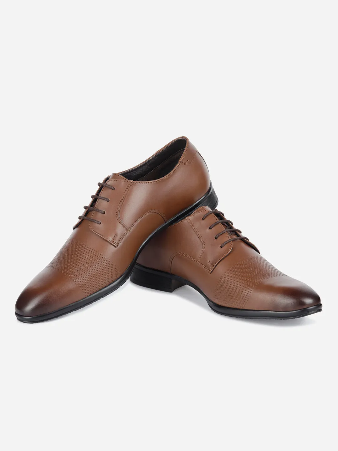 Men's Tan Regular Toe Textured Finish Lace Up Formal  (ID2171)