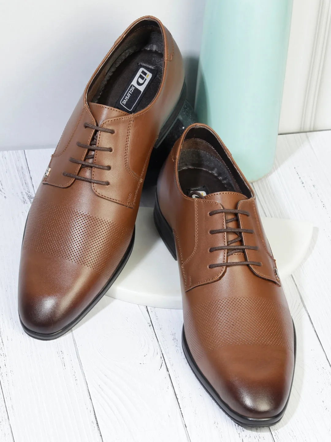 Men's Tan Regular Toe Textured Finish Lace Up Formal  (ID2171)