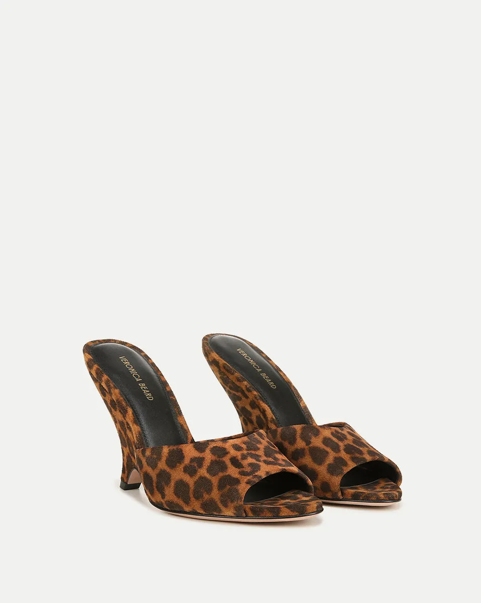 Mila Leopard Suede Sculpted Wedge Slide Sandal