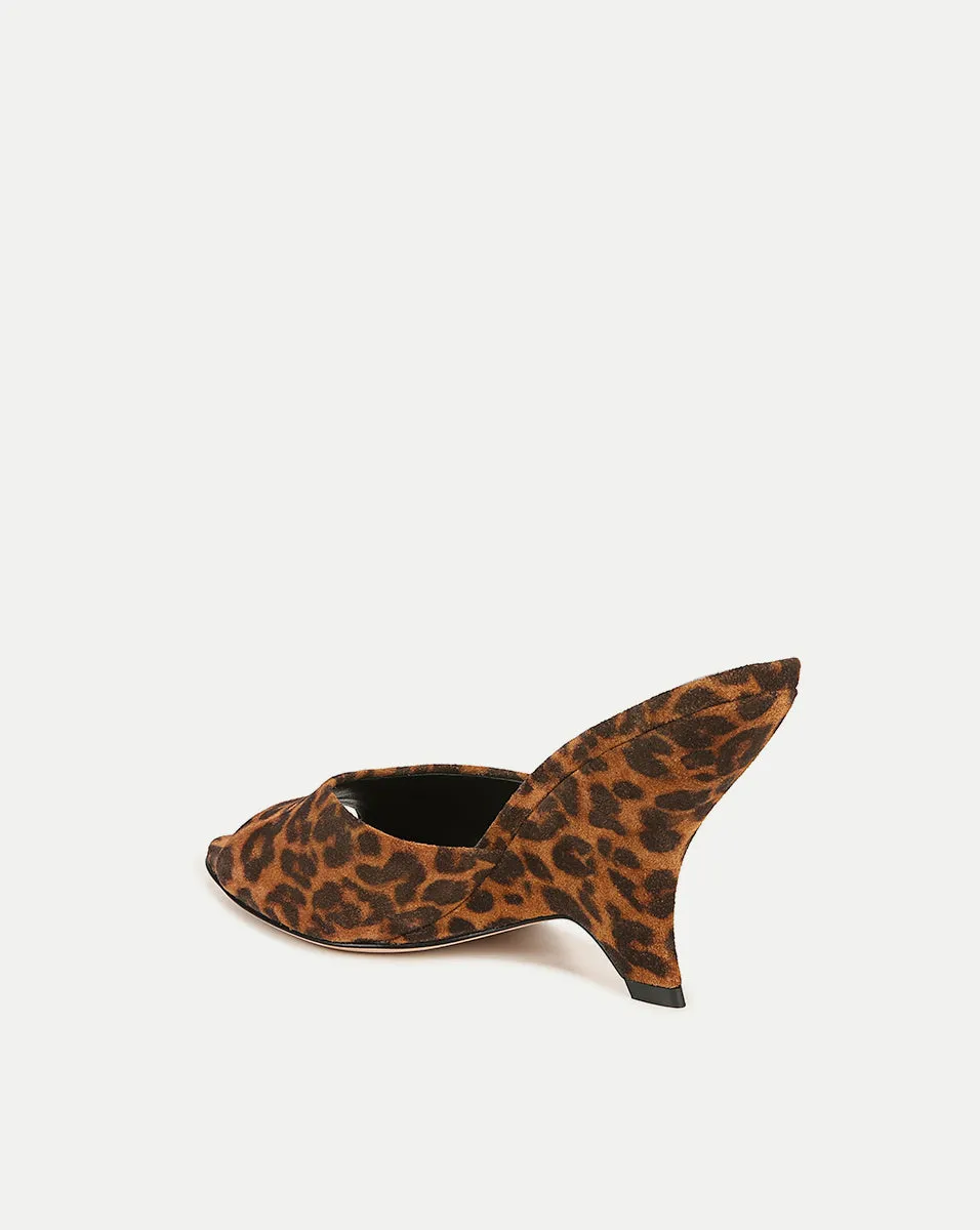 Mila Leopard Suede Sculpted Wedge Slide Sandal