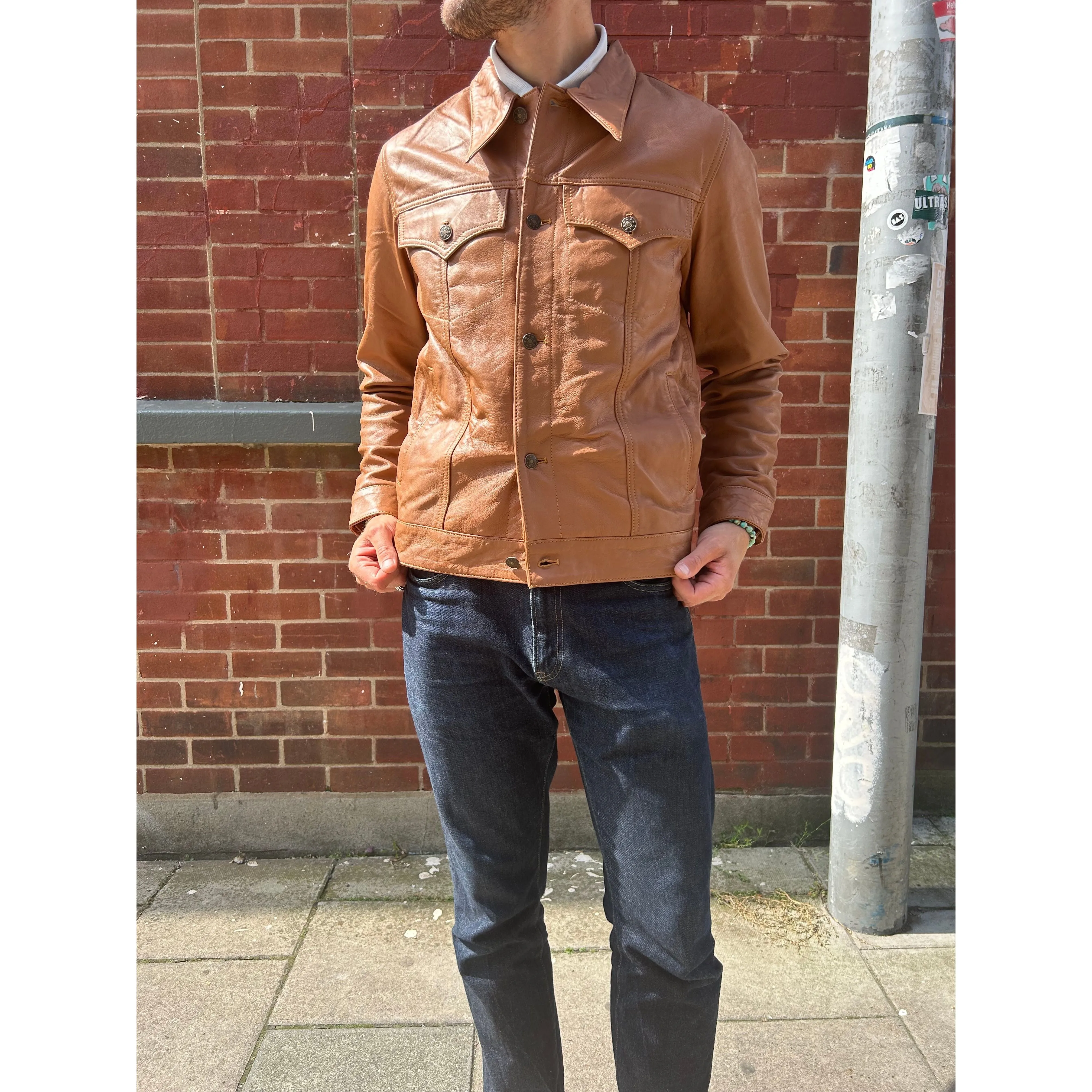 Modfather Clothing - Men’s Leather Tan - Trucker Jacket