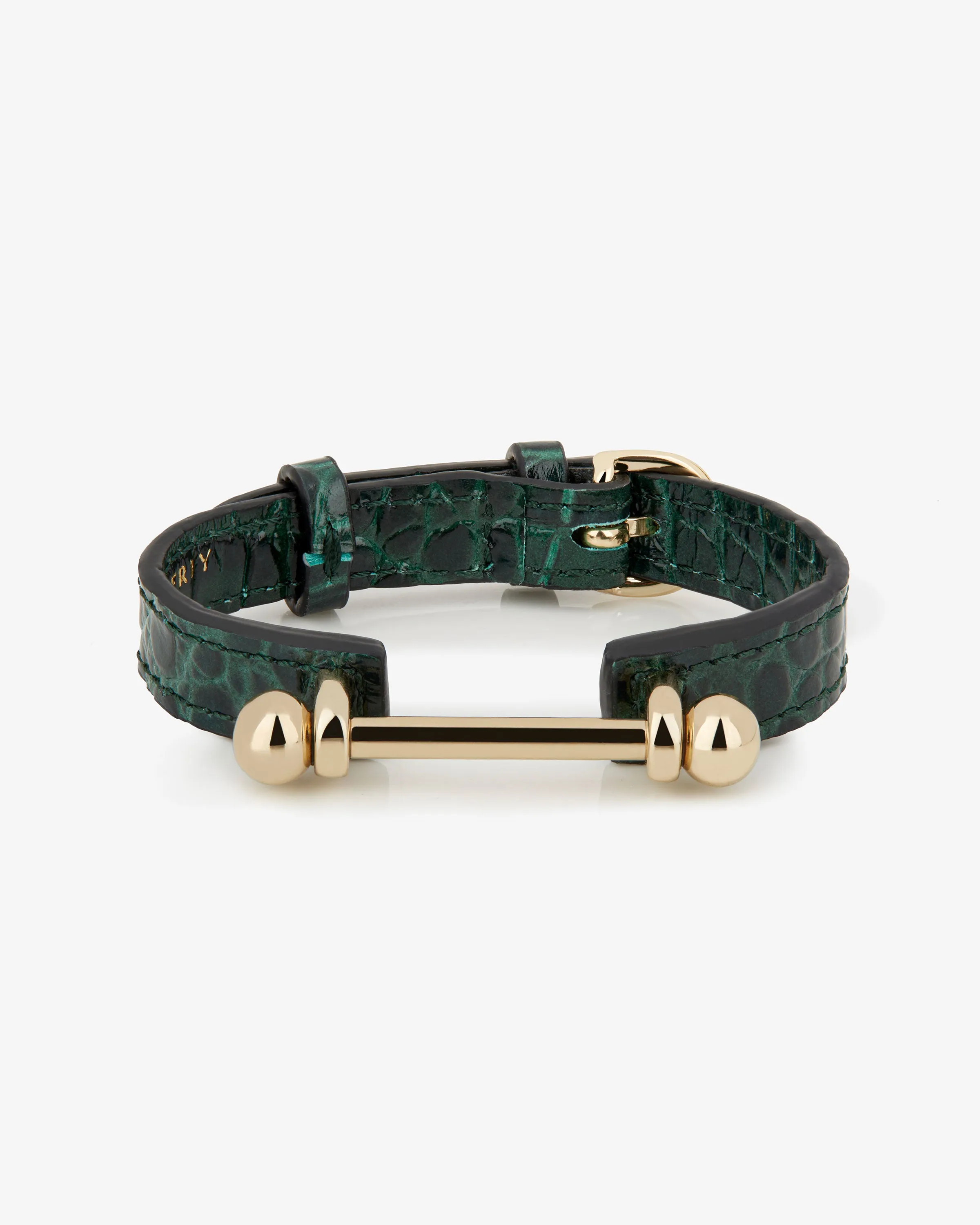 Music Bar Bracelet - Croc-Embossed Leather Bottle Green