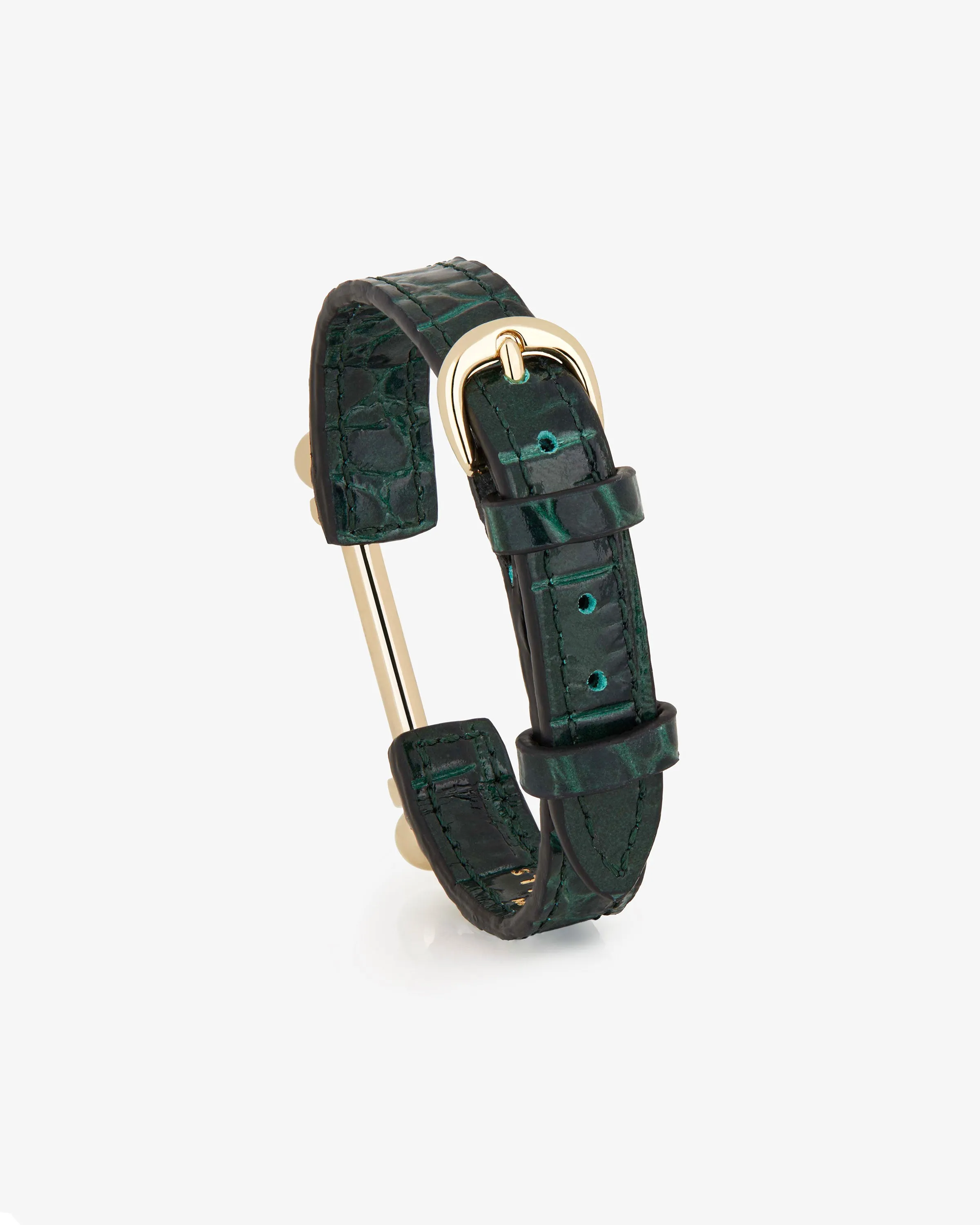 Music Bar Bracelet - Croc-Embossed Leather Bottle Green