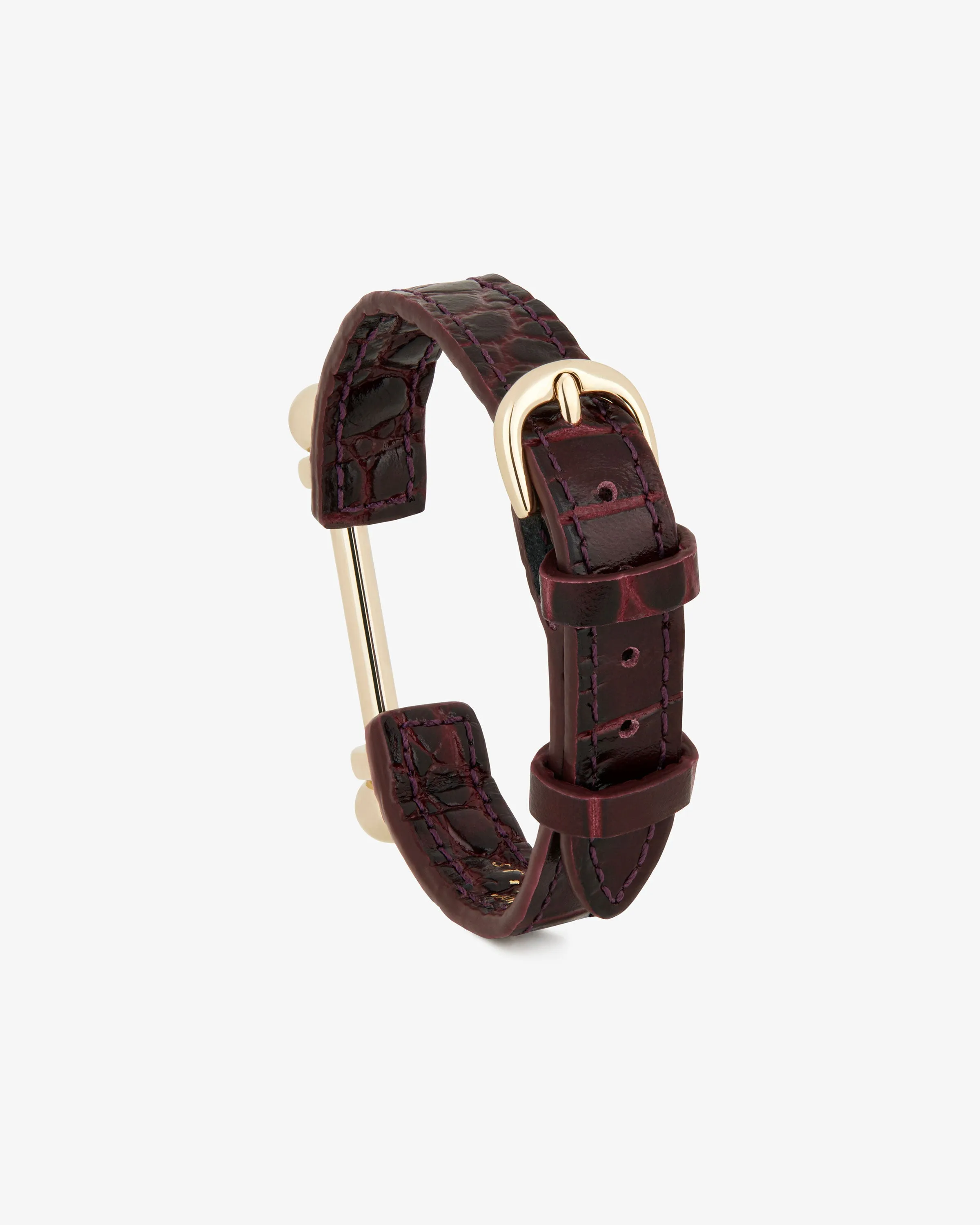 Music Bar Bracelet - Croc-Embossed Leather Burgundy