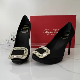 Roger Vivier Crystal Embellished Satin Platform Pumps - Size 37